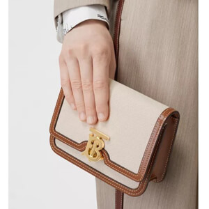 ★BURBERRY★バーバリー バッグ コピー ミニ ツートン キャンバス&レザー TBバッグ 80280621